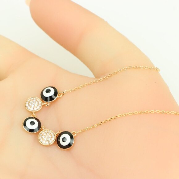 Rose Gold Evil Eye Pendant Necklace with Adjustable Chain, XPNL0321 - Picture 1 of 12